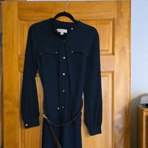 Michael Kors Navy Long Sleeve Shirt Dress • Gold Hardware • Size 6